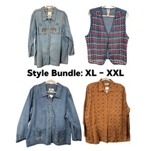 STYLE BUNDLE Women’s Vintage Cottagecore Jacket Shirt Vest Denim Embroidery XL